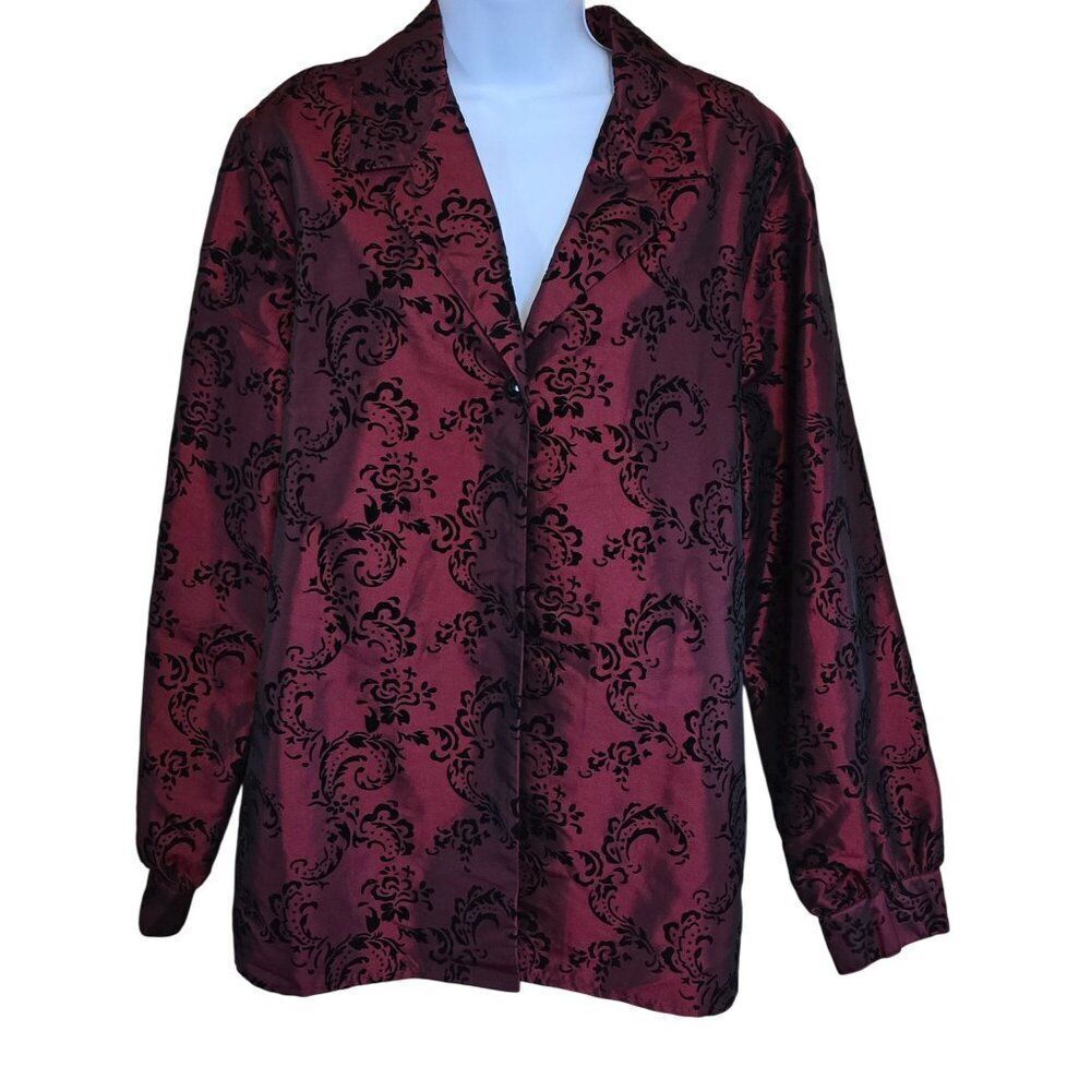 Vintage Brocade Burgundy Long Sleeve Top Large Drama-Ready elegant chic classic